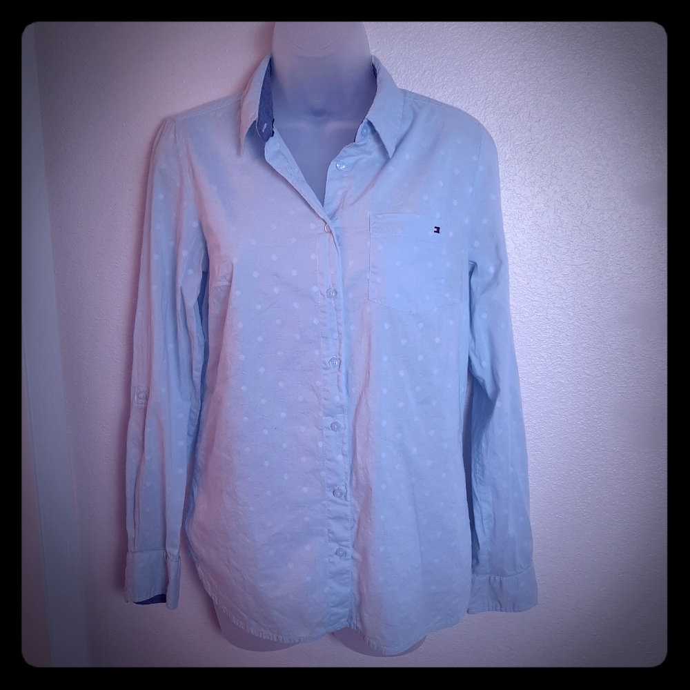 Tommy Hilfiger Blue Collared Button Up Top